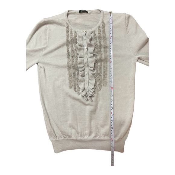 J.CREW Gray RUFFLED Button Front MERINO Wool PULLOVER Sweater sz: XS (preowned) - Picture 6 of 8